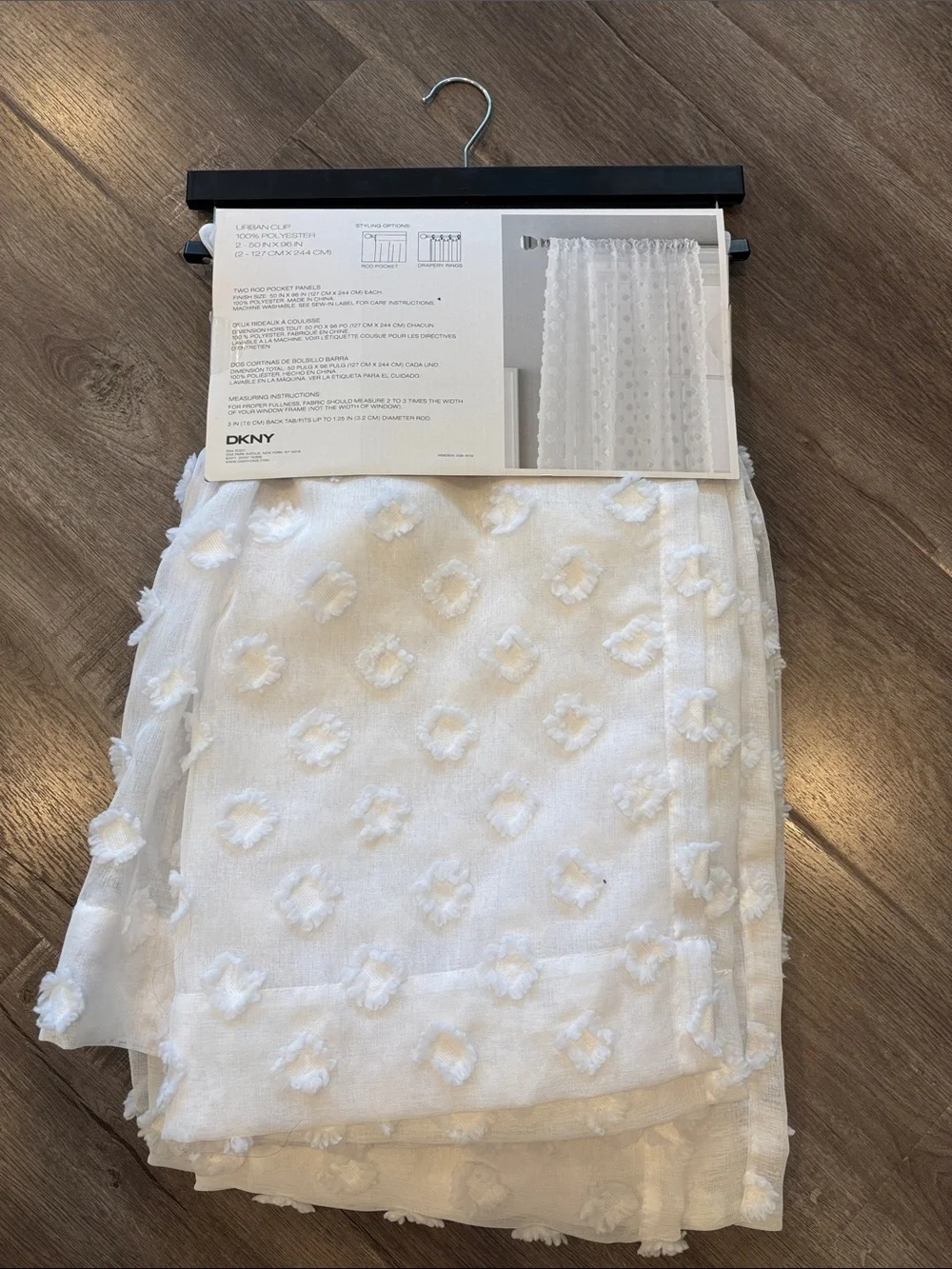 NWT! DKNY White Sheer Curtain Panels with Raised Dot Texture
